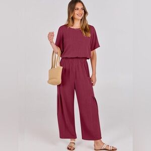 ANRABESS Linen Jumpsuits 2024 Casual Loose Short Sleeve Wide Leg Jumper Romper